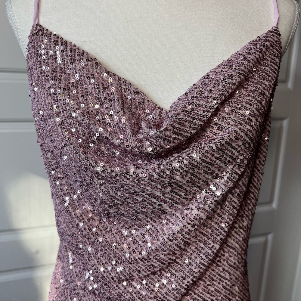 Style Rack Pink Sequin Mini Dress Cowl Neck Sleeveless Party Cocktail‎ Medium - Picture 2 of 7